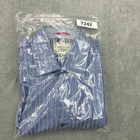 Ted Baker Archive Shirt Mens Size 16 Blue Striped Preppy Long Sleeve Herringbone - Picture 15 of 15
